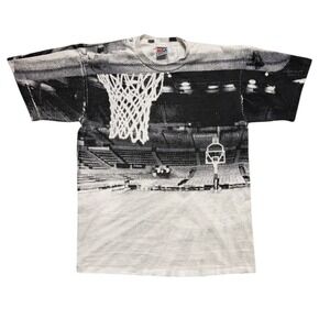 Vintage 90s Swingster Single Stitch AOP Basketball‎ Arena T-Shirt USA Large RARE